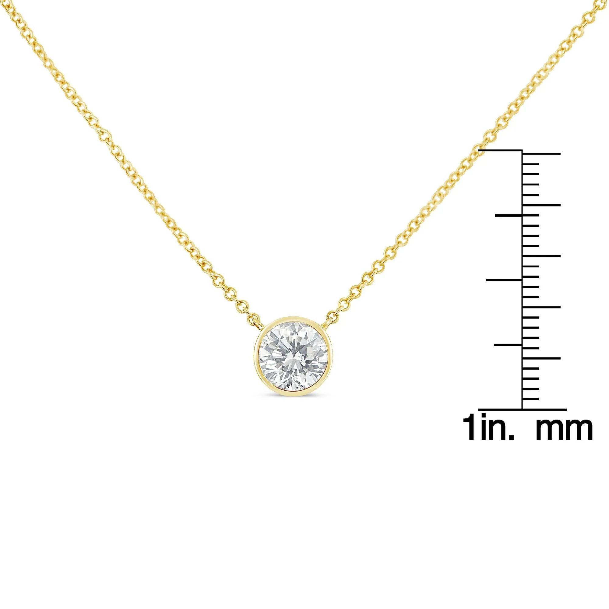 10K Yellow Gold 3/10 Carat Round Brilliant-Cut Diamond Modern Bezel-Set Solitaire 16"-18" Pendant Necklace (H-I Color, S