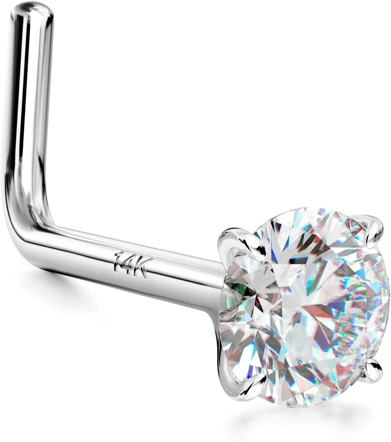 14K Gold Nose Rings Studs : Solid Gold 18G 20G 22G Screw Nose Rings Simulated Diamond CZ Nose Studs Hypoallergenic Nose Piercings for Women Men
