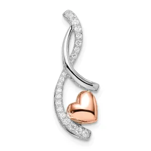 14k White and Rose Gold Heart with 0.15-CT Diamond Chain Slide
