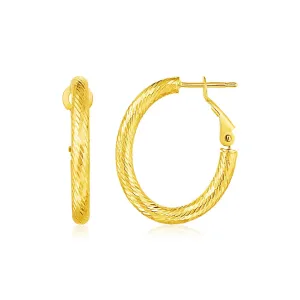14k Yellow Gold Petite Textured Oval Hoop Earrings-rx38976