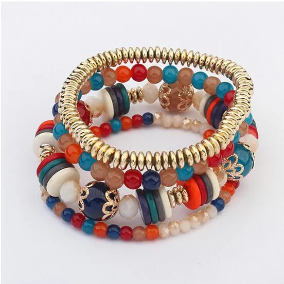 17KM Bohemia Beach Style Brand Jewelry multi layers Bracelet Alloy Color Acrylic Beads Rope Chain Bracelets For Women pulseira