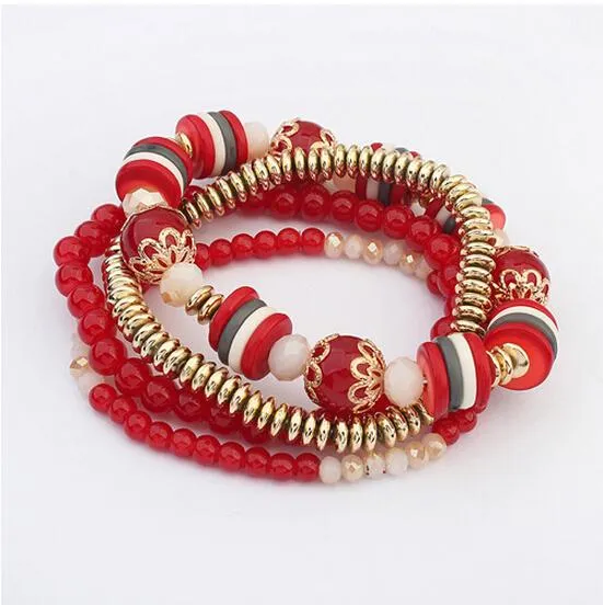 17KM Bohemia Beach Style Brand Jewelry multi layers Bracelet Alloy Color Acrylic Beads Rope Chain Bracelets For Women pulseira