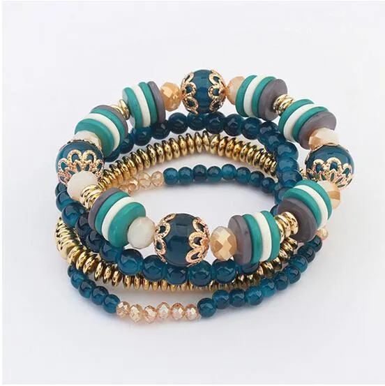 17KM Bohemia Beach Style Brand Jewelry multi layers Bracelet Alloy Color Acrylic Beads Rope Chain Bracelets For Women pulseira