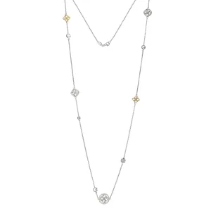 18K Gold and Rhodium Plated Sterling Silver ELLE "Venice" Station Necklace, 36"