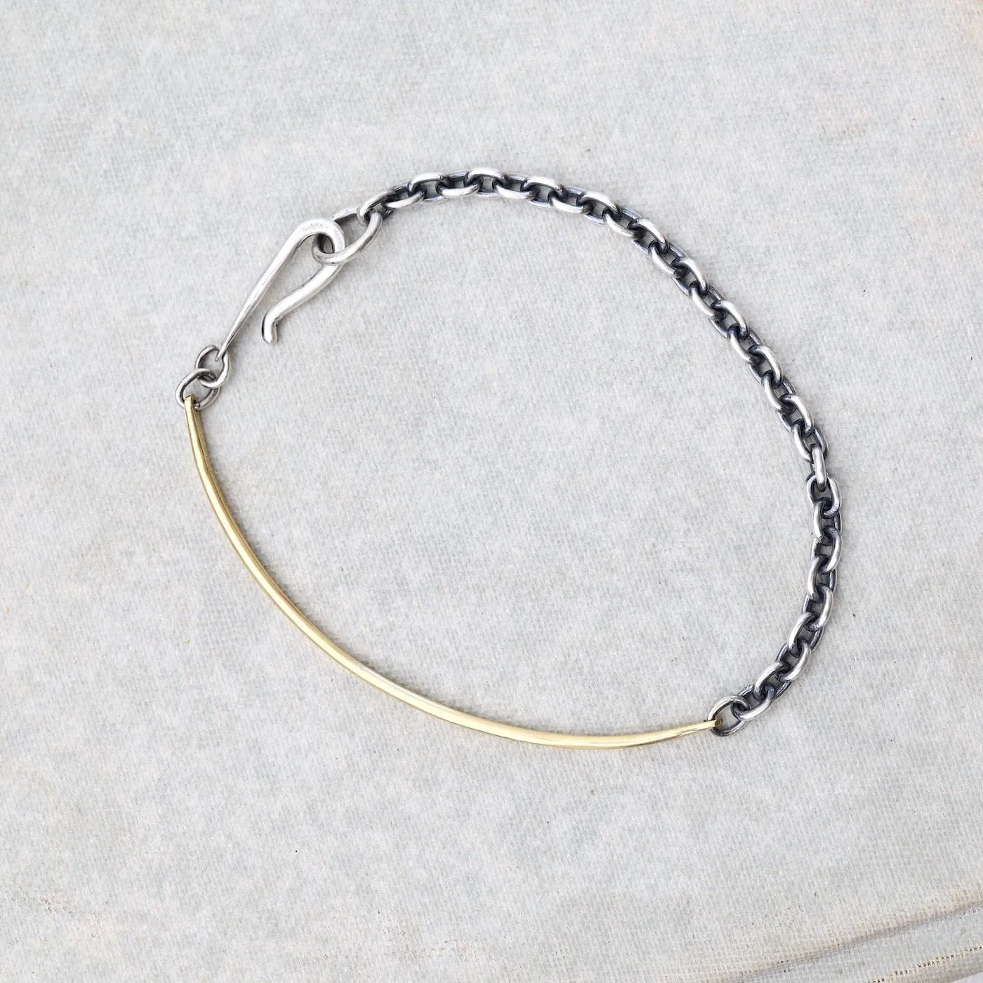 18k Gold Textured Bar Mixed Metal Bracelet