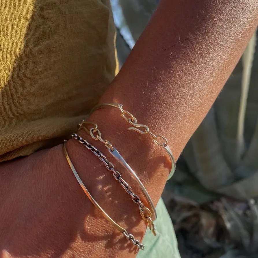 18k Gold Textured Bar Mixed Metal Bracelet