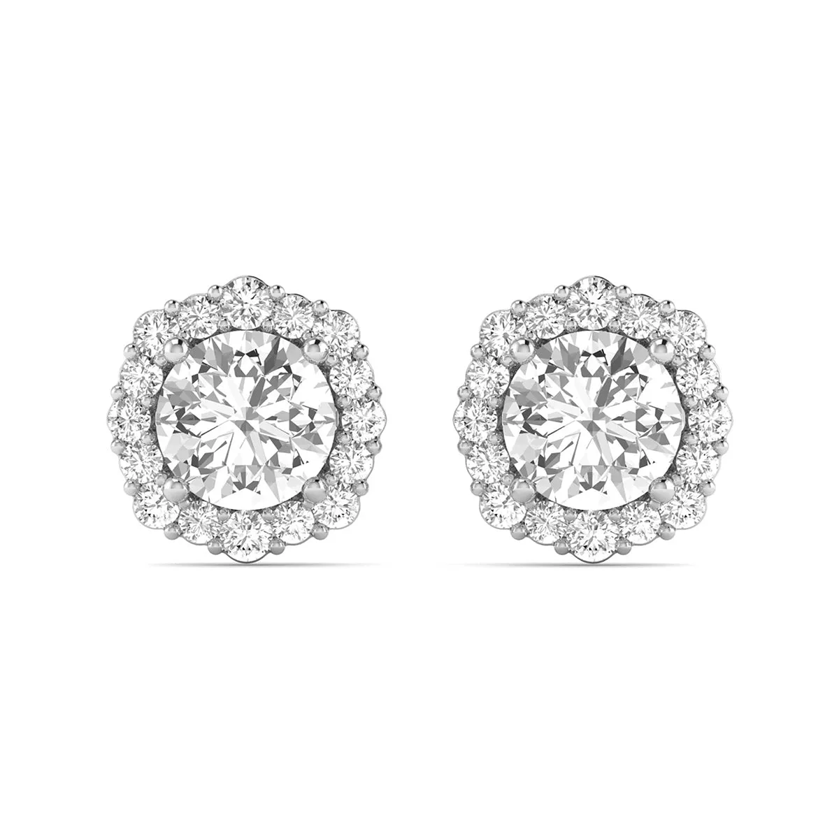 3/4 Carat Tw Floral Halo Diamond Stud Earrings In 14K White Gold