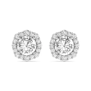 3/4 Carat Tw Floral Halo Diamond Stud Earrings In 14K White Gold