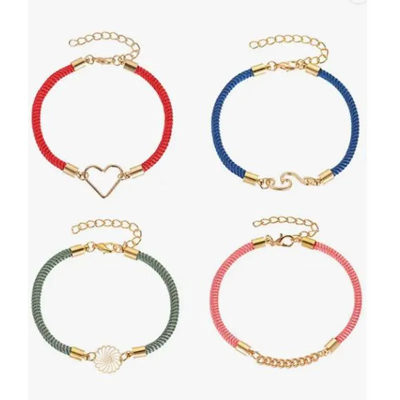4 piece set gold Rope Bracelet Charm Set