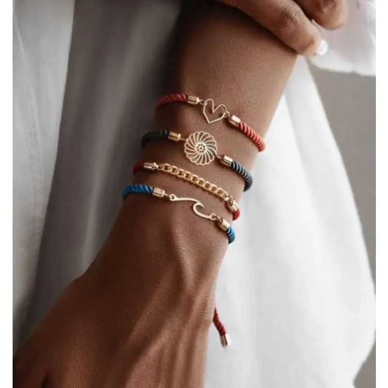 4 piece set gold Rope Bracelet Charm Set