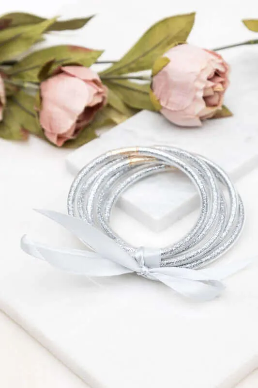 5 Piece Pack Glitter Jelly Bangle Bracelets Set