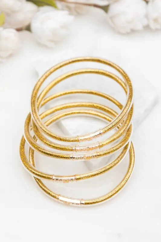5 Piece Pack Glitter Jelly Bangle Bracelets Set