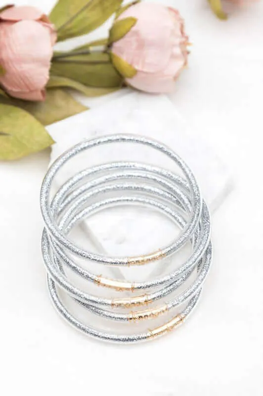 5 Piece Pack Glitter Jelly Bangle Bracelets Set
