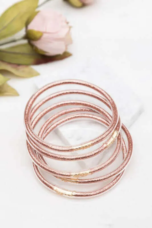 5 Piece Pack Glitter Jelly Bangle Bracelets Set
