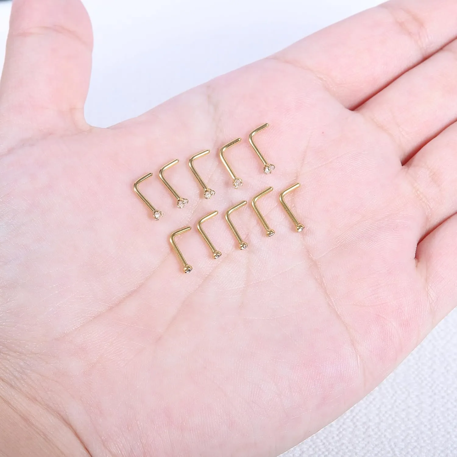 6-10Pcs 18G 20G Nose Ring Surgical Steel Nose Rings Studs Piercing For Women Men 1.5mm 2mm 2.5mm 3mm Round Diamond CZ L Shaped Corkscrew Gold Black Silver Nose Piercing Hypoallergenic