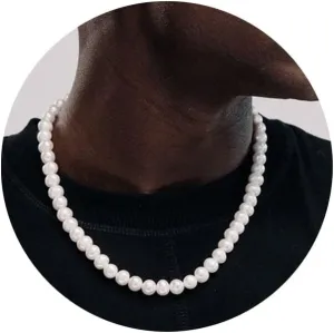 6/8 mm Pearl Necklace For Men Faux Pearl Necklace Men'sNecklaces 16/18/20/22/24 inch Length Pearl Choker Necklace White Pearl Necklace Men Jewelry