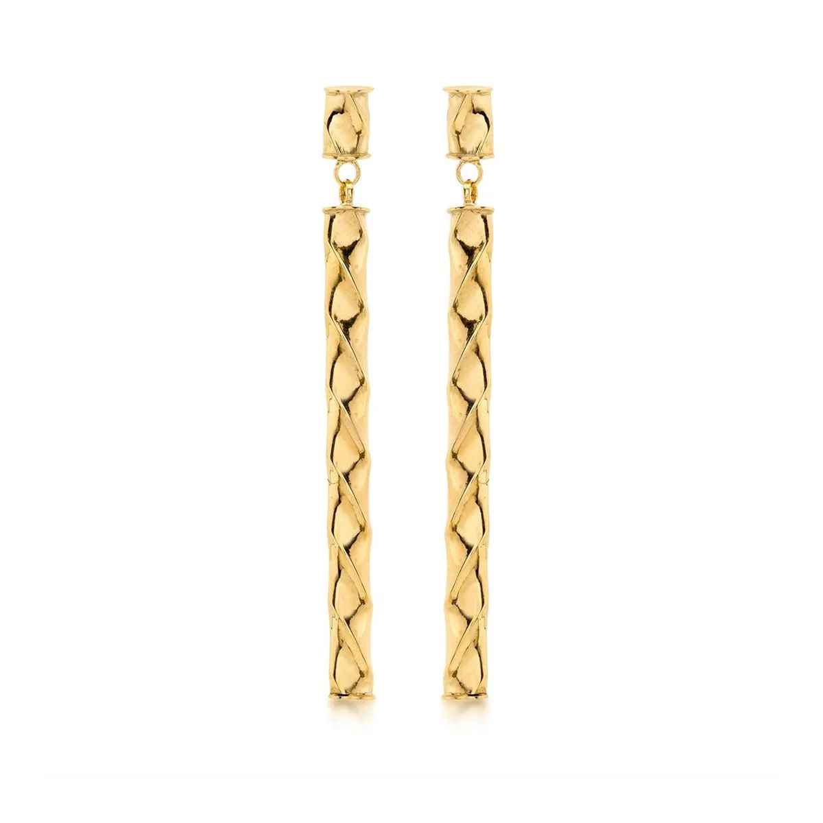 9K Yellow Gold Twist Bar Drop Earrings