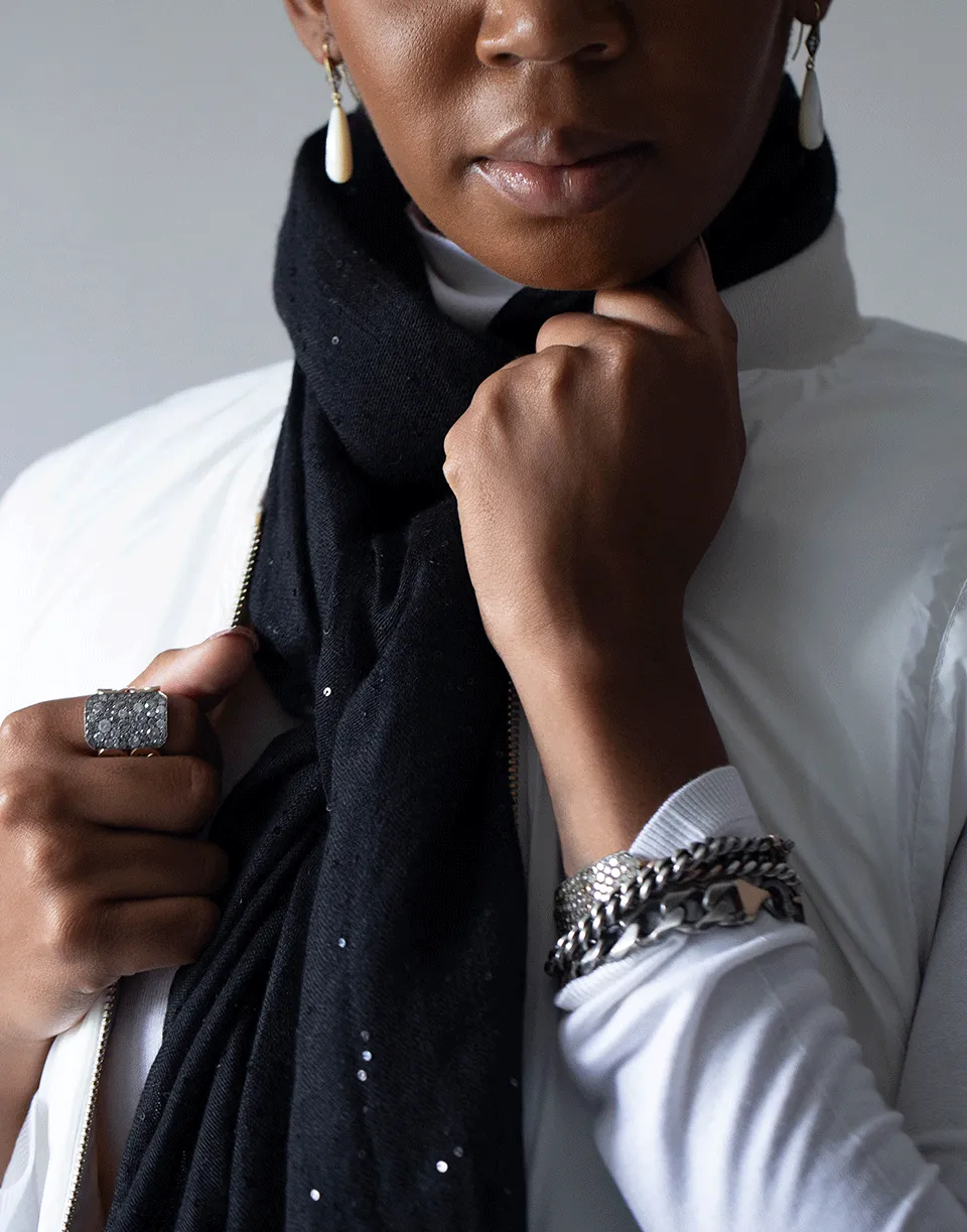 Black Cashmere Silk and Paillette Scarf