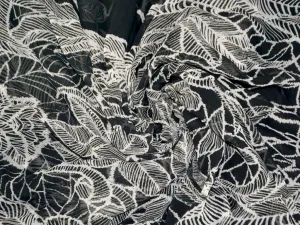 Black Leaves Printed Soft Georgette Fbaric