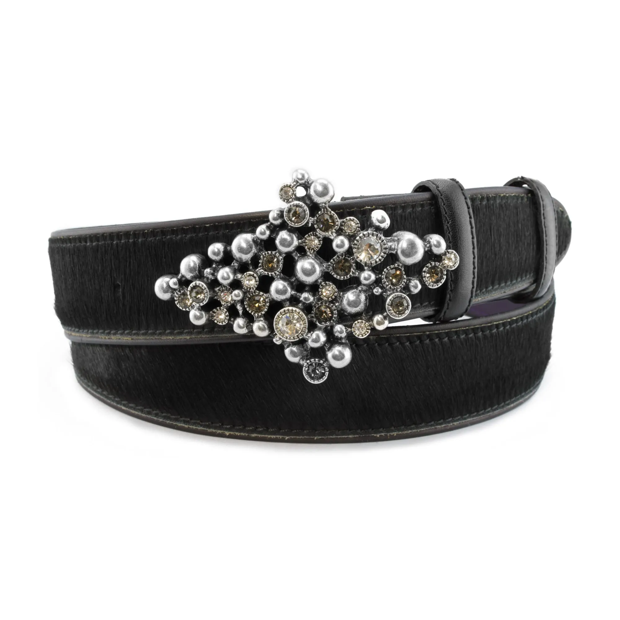 Black pony hair crystal bubble belt