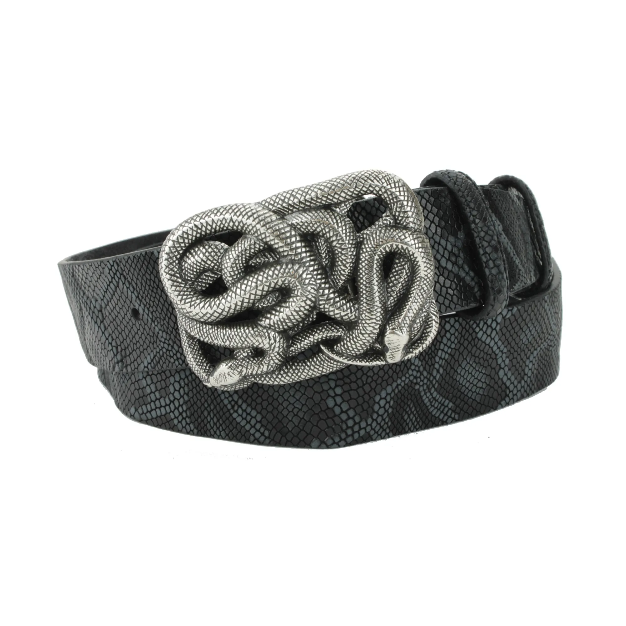 Black Python Texture Supple Swirling Snake Belt