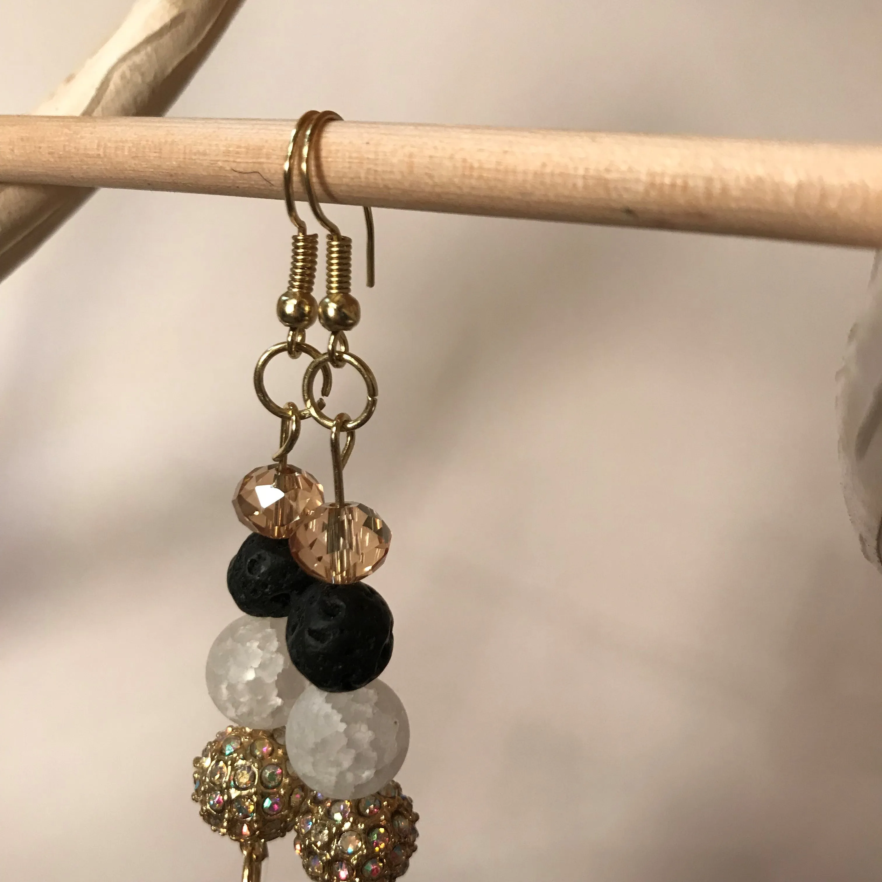 Black Tassel Drop Earrings with Various Stones
