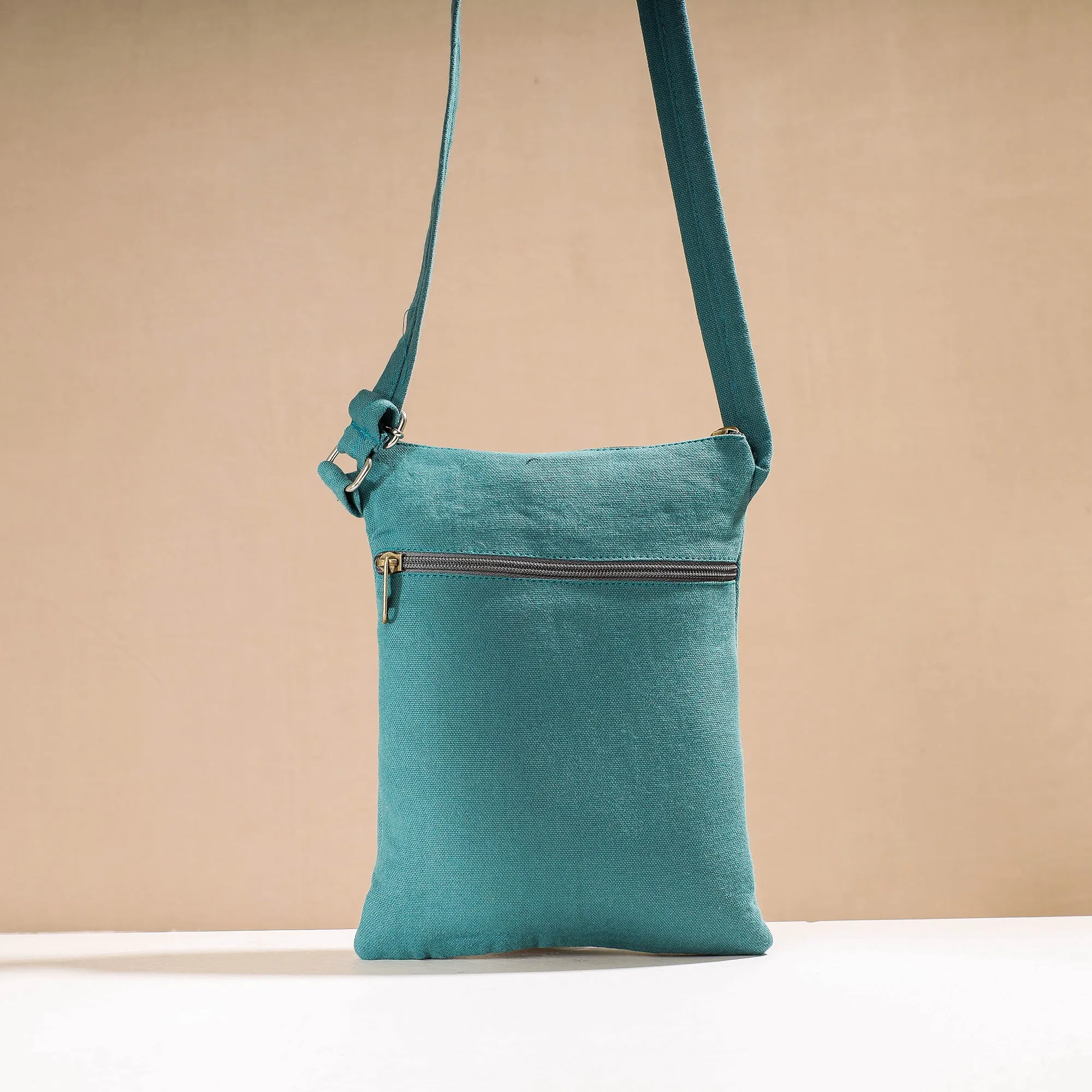Blue - Aari Hand Embroidery Cotton Duck Sling Bag