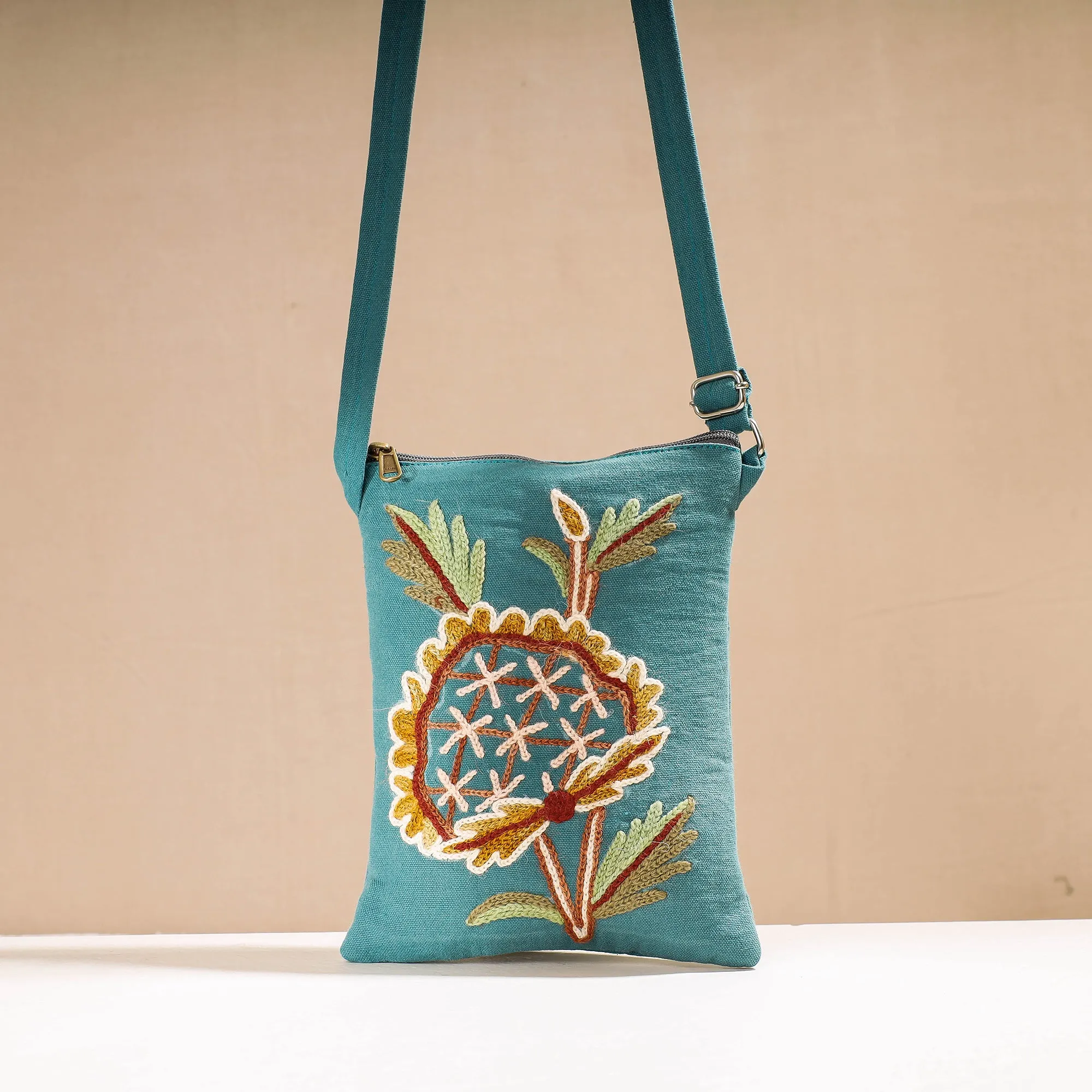 Blue - Aari Hand Embroidery Cotton Duck Sling Bag