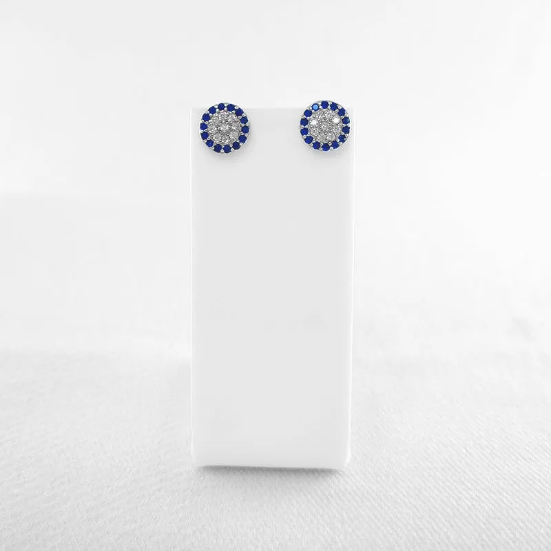 Blue CZ Halo Stud Earrings