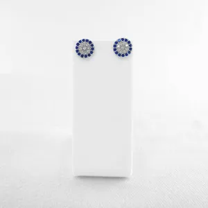 Blue CZ Halo Stud Earrings