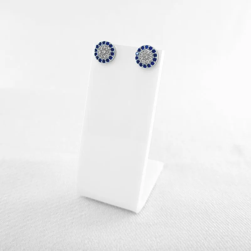 Blue CZ Halo Stud Earrings