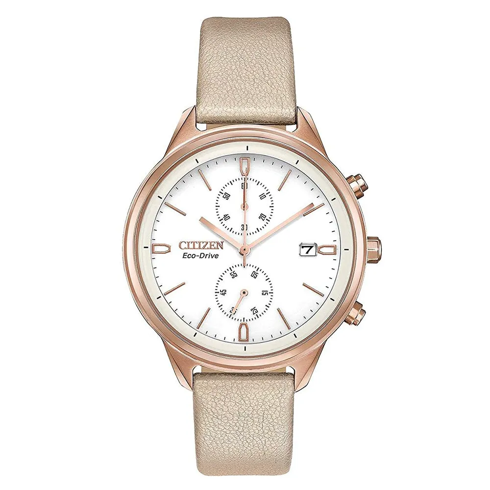 Citizen Womens Eco-Drive Blush Rose Gold Dial Brown White Band One Size Watches - FB2003-05A
