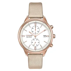 Citizen Womens Eco-Drive Blush Rose Gold Dial Brown White Band One Size Watches - FB2003-05A