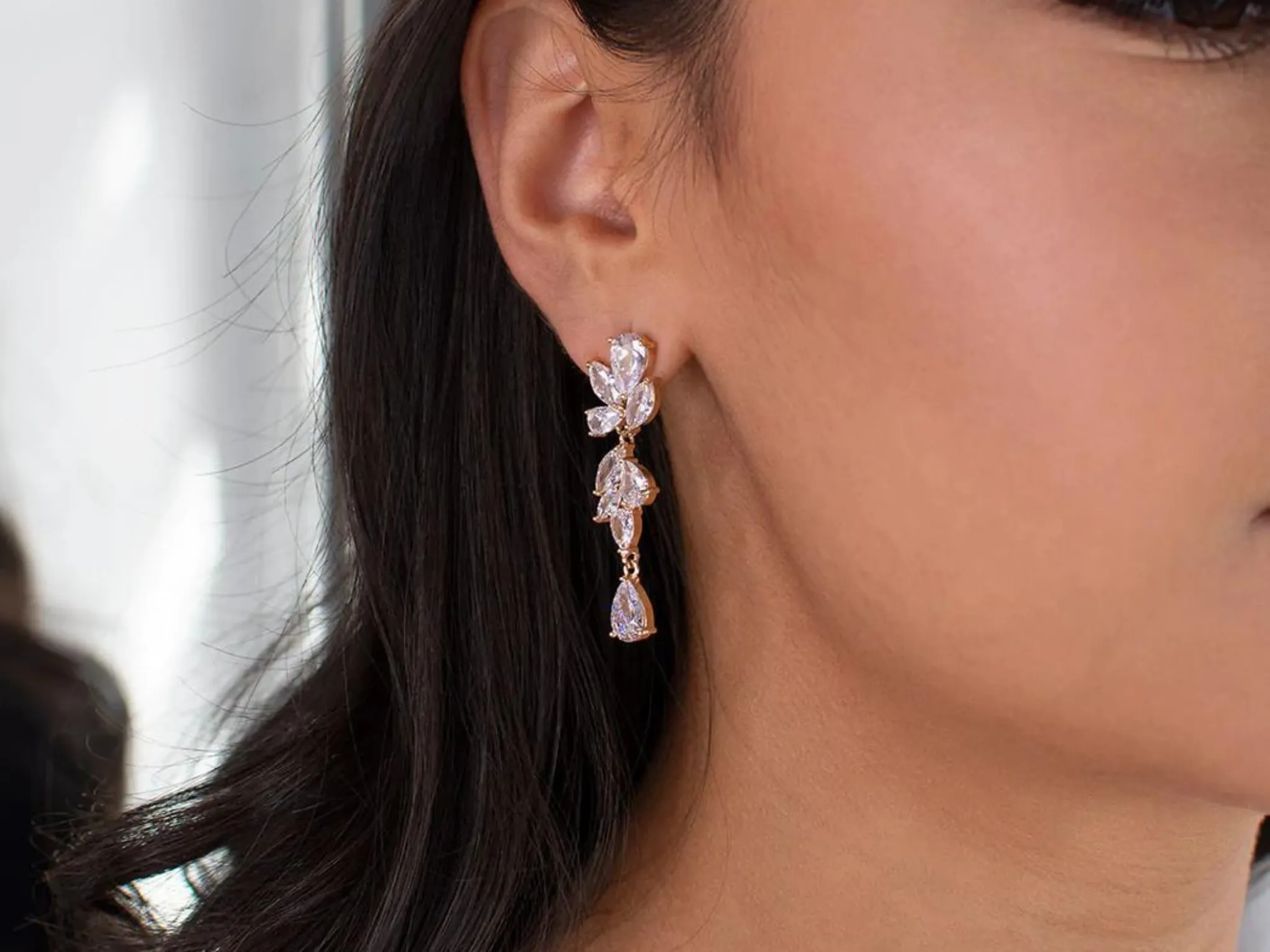 Clara - Crystal Cluster Drop Bridal Earrings