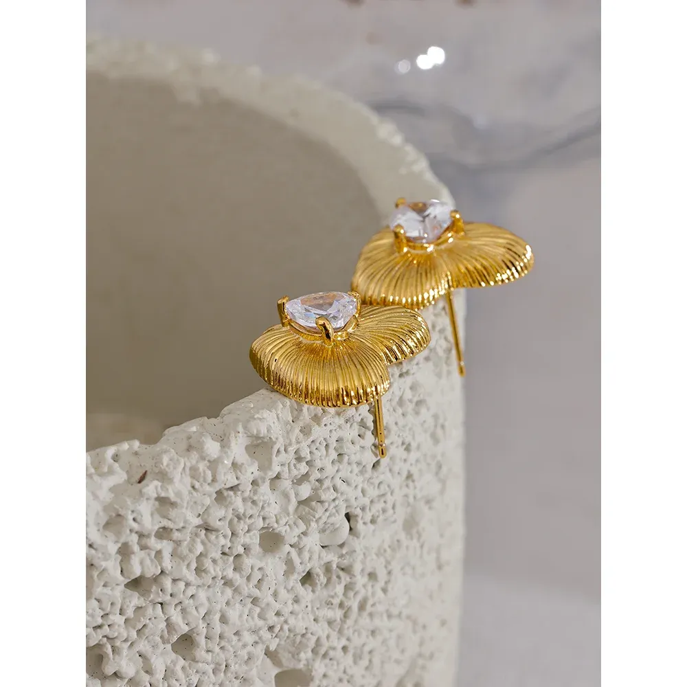 Cubic Zirconia Heart Stud Earrings