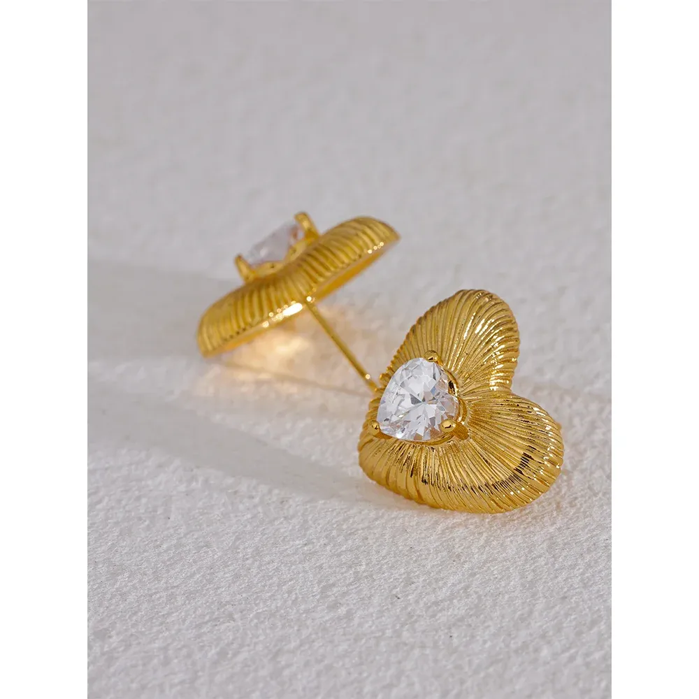Cubic Zirconia Heart Stud Earrings