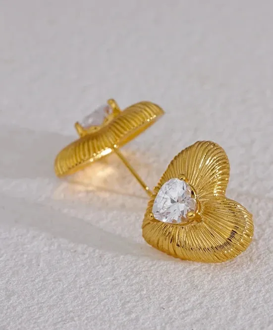 Cubic Zirconia Heart Stud Earrings