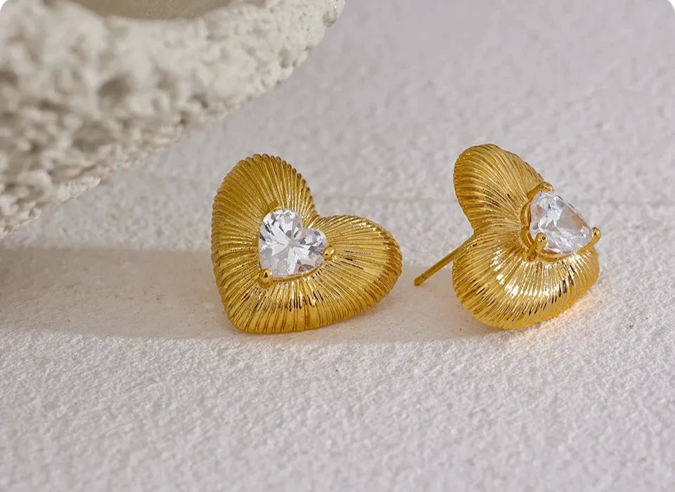Cubic Zirconia Heart Stud Earrings