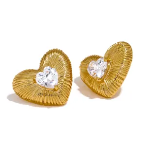 Cubic Zirconia Heart Stud Earrings