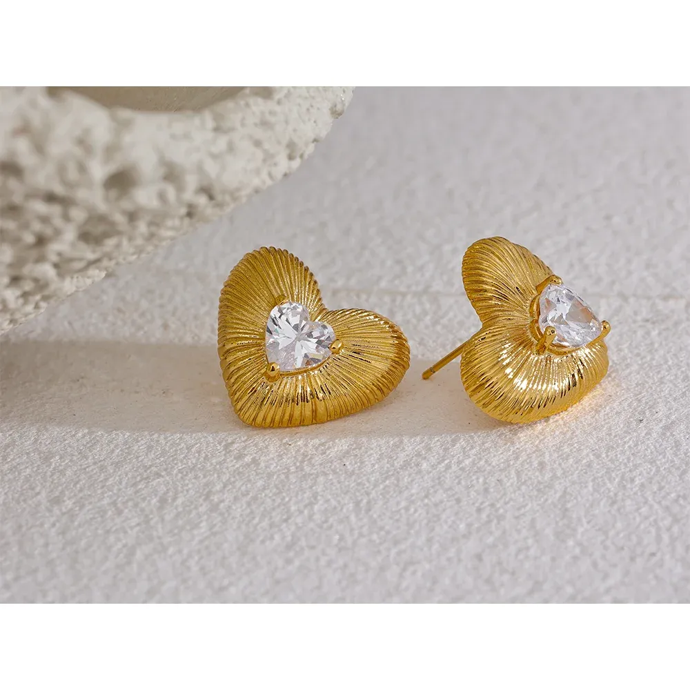 Cubic Zirconia Heart Stud Earrings