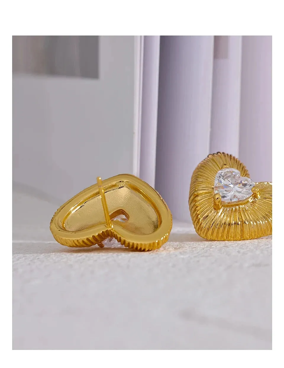 Cubic Zirconia Heart Stud Earrings