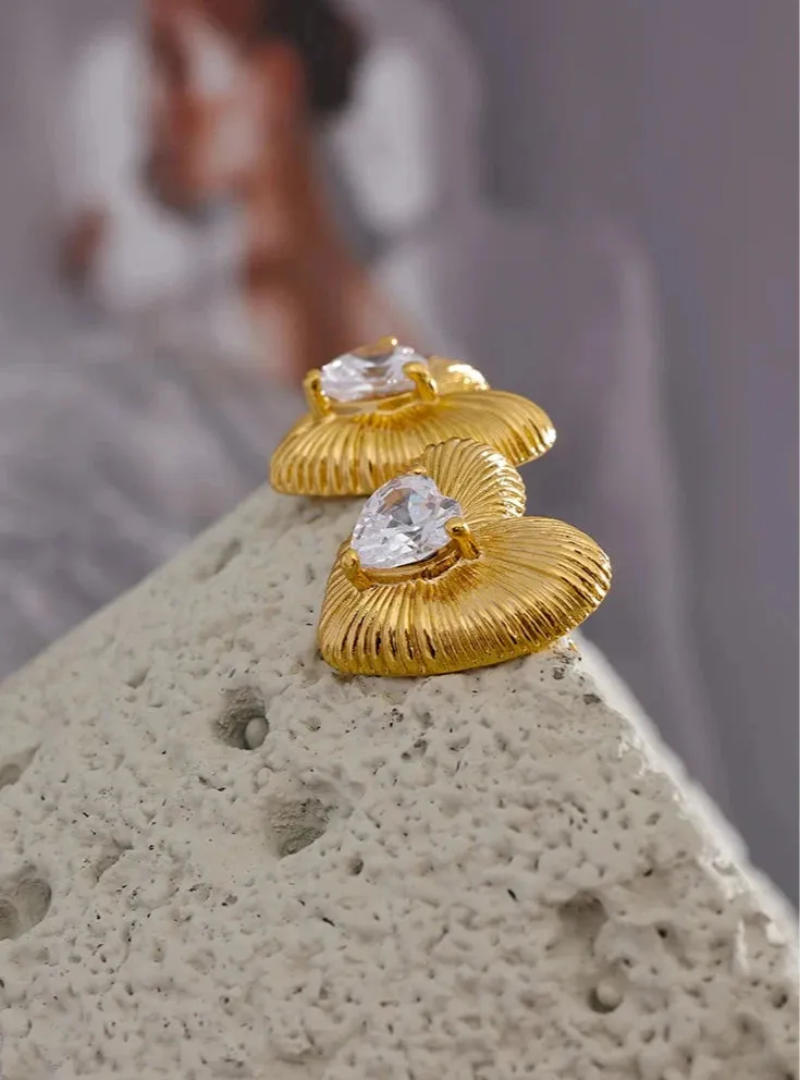 Cubic Zirconia Heart Stud Earrings