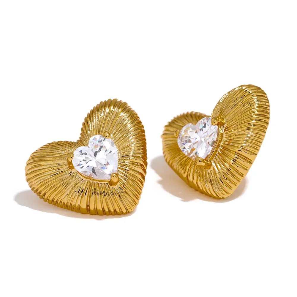 Cubic Zirconia Heart Stud Earrings