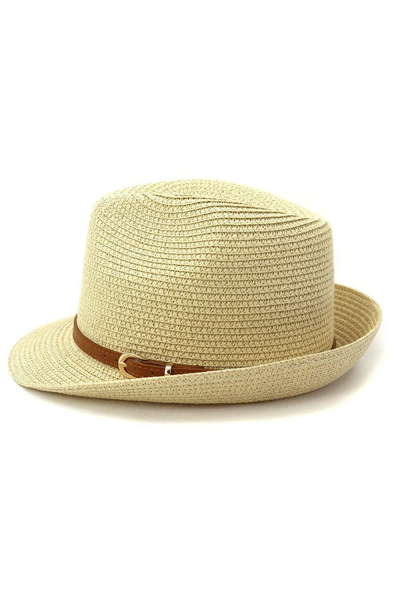 DANDY BELT SUMMER STRAW FEDORA HAT