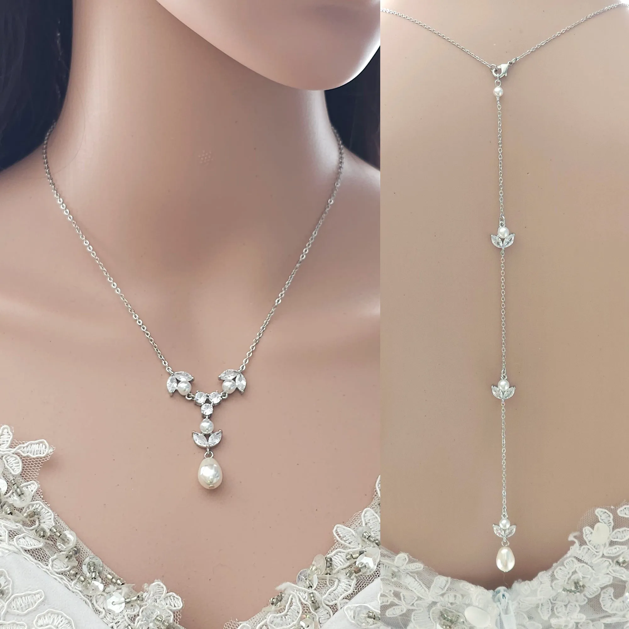 Detachable Back Necklace for Bride-Leila