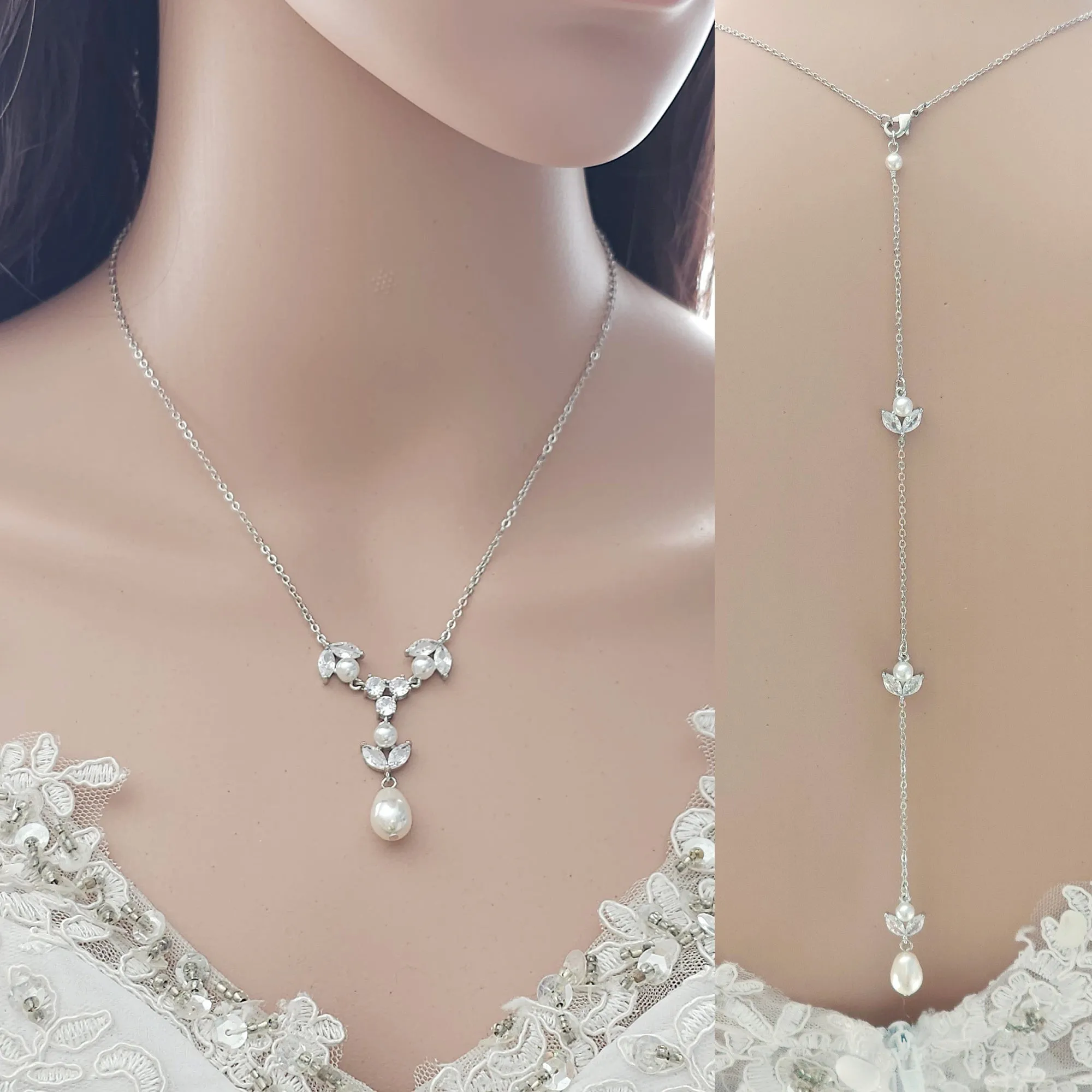 Detachable Back Necklace for Bride-Leila