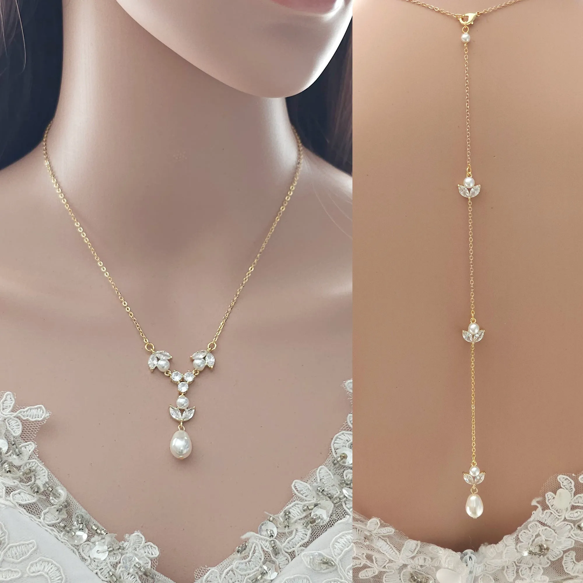 Detachable Back Necklace for Bride-Leila