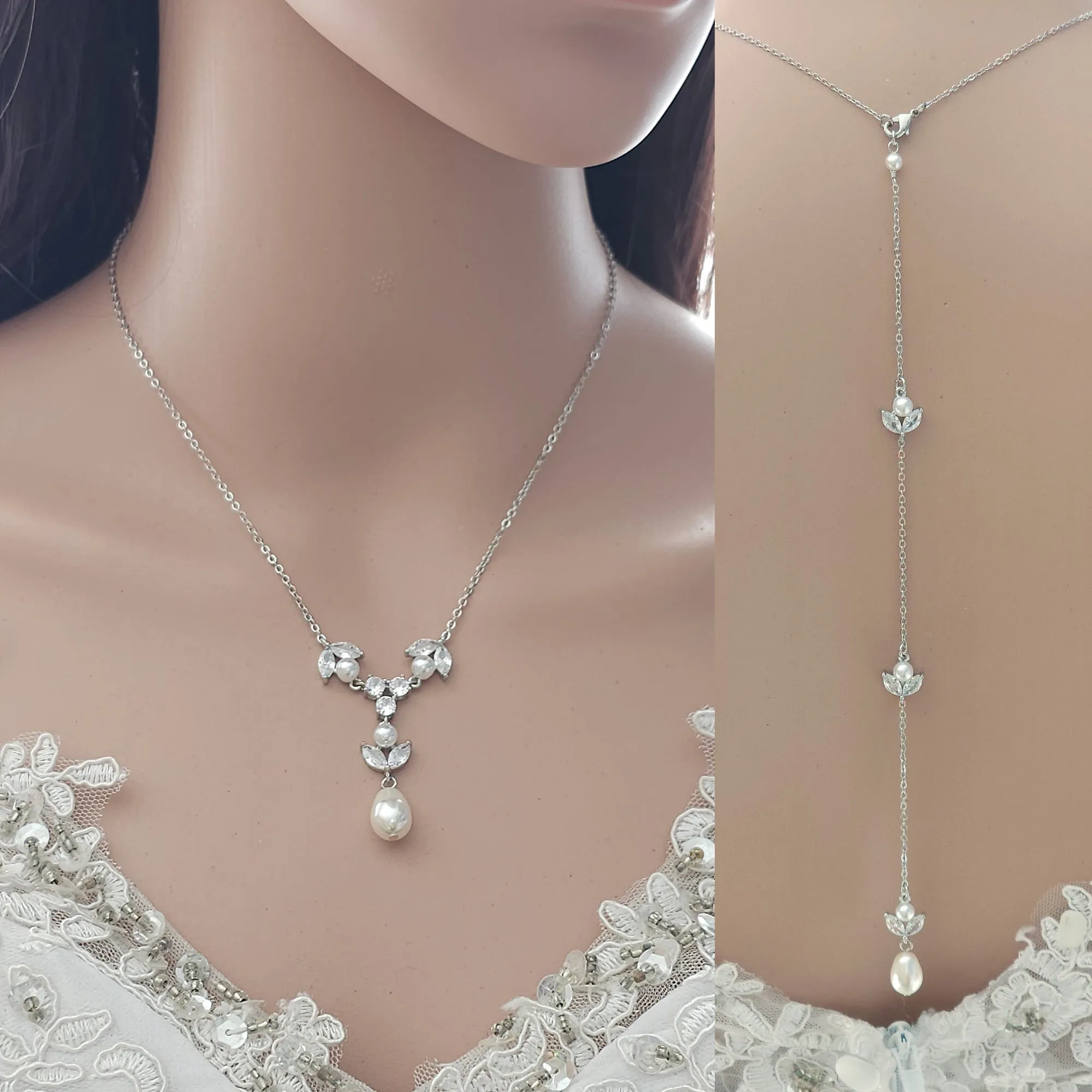 Detachable Back Necklace for Bride-Leila