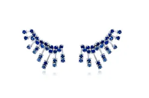 Earrings 14kt Gold Climber Round Sapphires Stardusts