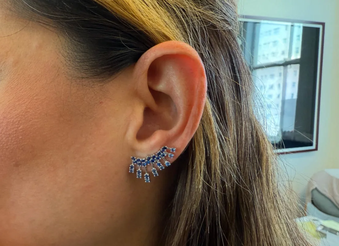 Earrings 14kt Gold Climber Round Sapphires Stardusts